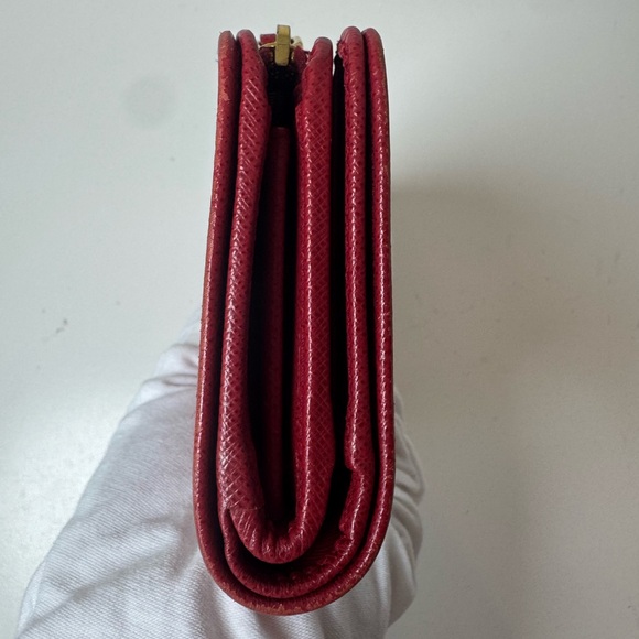 Prada Women’s Red Leather Saffiano Small Bifold Wallet with Gold-Toned Hardware - Picture 6 of 13